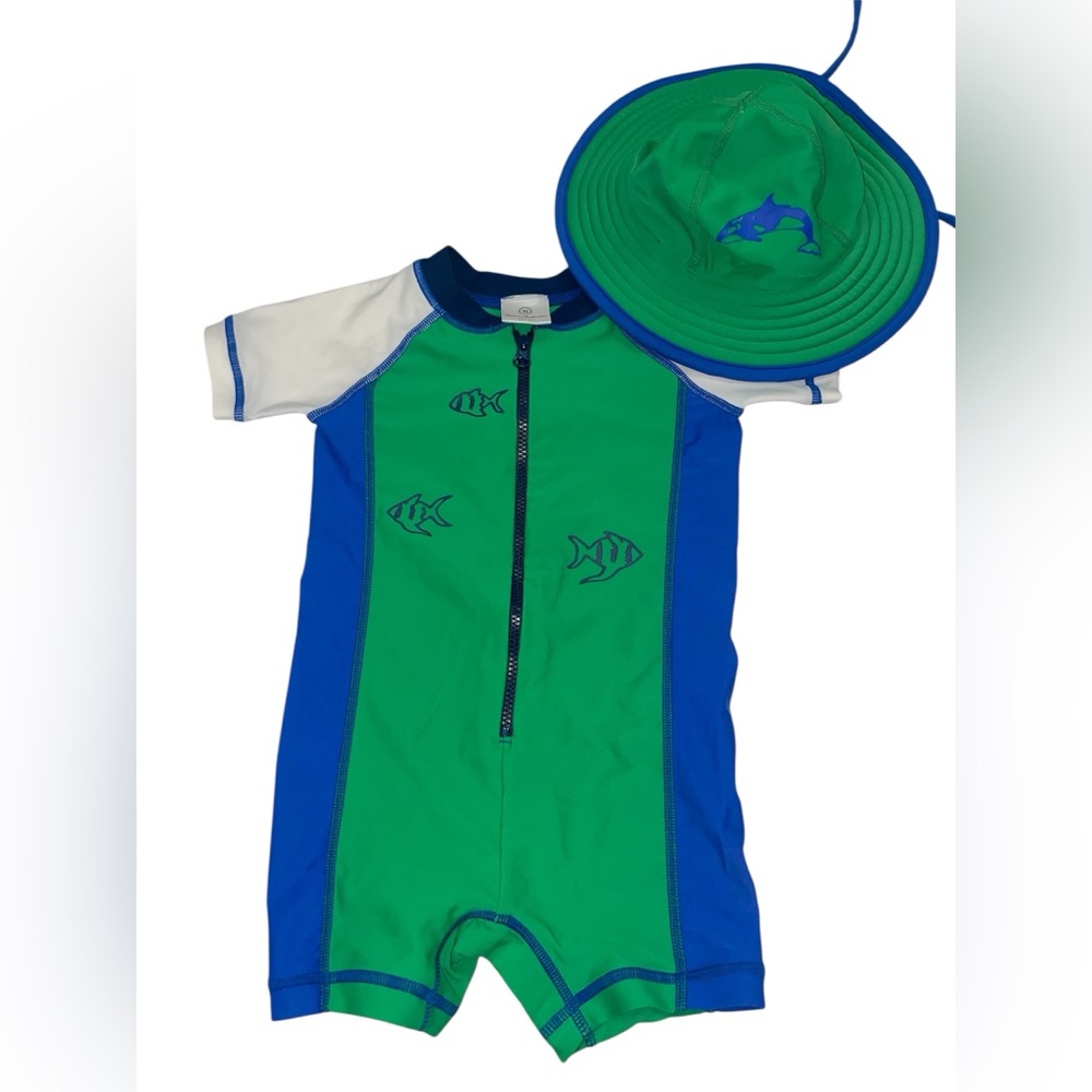 Hanna Anderrson Rash Guard Bathing Suit with matching Sun hat size 75 (12-18m)